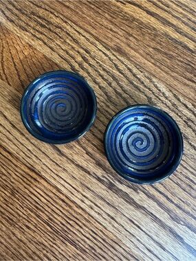 Handmade Blue Spiral Ceramic Dishes - Set of 2